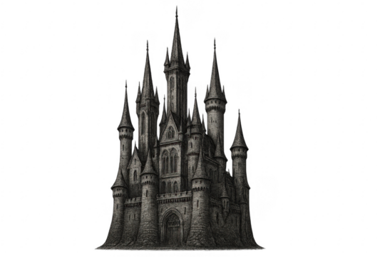 Dark fantasy gothic medieval castle drawing with transparent background - Powered by Adobe