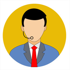 A stylized illustration of a person wearing a headset, likely a customer service representative.