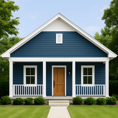 Blue House with White Trim and Porch