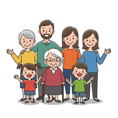 Happy Multi-Generational Asian Family Illustration