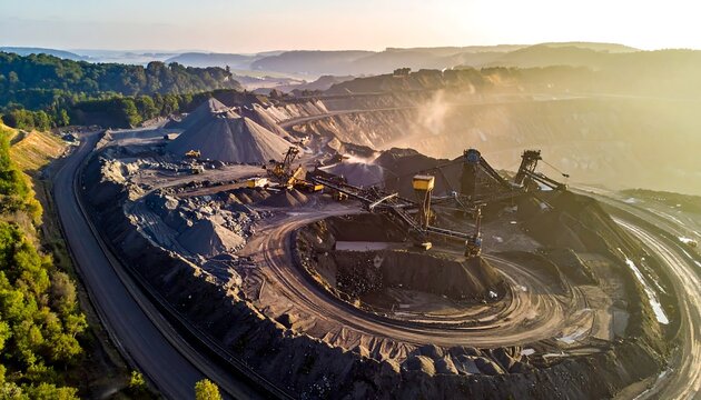 Aerial view of a vast open-pit mining operation