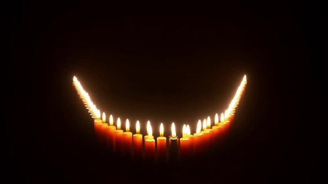 Halloween candles forming bright smile in abstract scene, concept of creativity and dental aesthetic