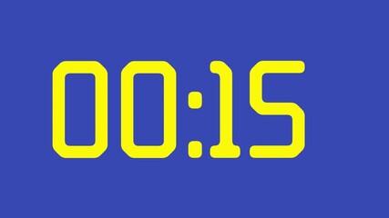 20 second countdown timer watch with yellow digital numbers on calming blue background ideal for presentations, websites, social media and digital themes   