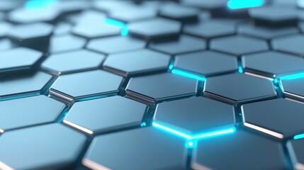 Hero shot of electric vehicle battery cells arranged in hexagonal patterns, glowing energy indicators, cold metallic color palette, 40% top margin,