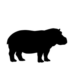 Black silhouette of a hippopotamus in side view. Perfect for wildlife icons, zoo themes, safari posters, and minimalist animal logo design concepts