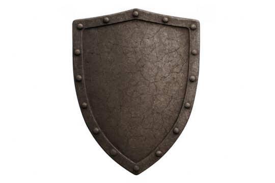 Medieval metal shield protecting from attack on transparent background
