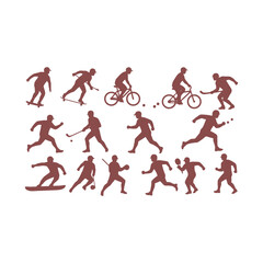 Collection of various sports silhouettes in red color.