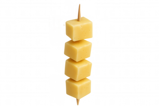 Cheese cubes on skewer creating a delicious appetizer or snack, ready for serving, transparent background