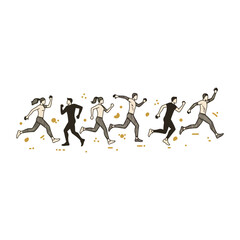 Diverse Group of People Running Together in a Dynamic Illustration.