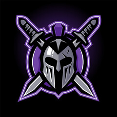 Spartan warrior with two swords in a circle mascot logo