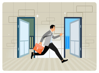 An entrepreneur leaves his old job and changes to a new one.