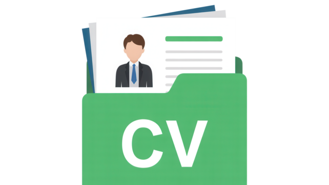Green folder with cv document and professional man s photo for job application and career opportunities