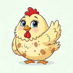 Adorable Cartoon Chicken with Big Eyes and Spotted Feathers Illustration.