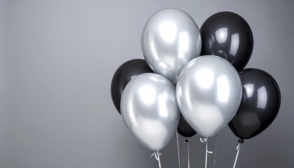 Elegant Black And Silver Balloons Against A Grey Background For Festive Celebrations And Events