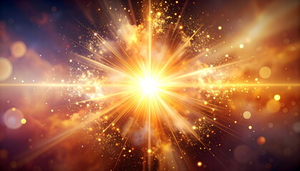 Abstract Bright Golden Light Explosion With Radiant Bokeh And Energy Waves