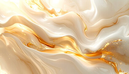 Luxurious Gold And White Abstract Fluid Art Background With Elegant Wavy Swirls And Marble Texture
