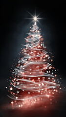 Glowing Christmas tree with swirling lights and stars on dark background creates magical and festive atmosphere