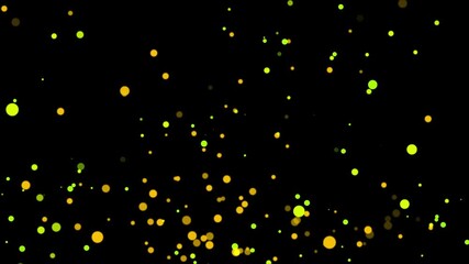 Vibrant yellow and green dots dynamically burst against a clean black background - Powered by Adobe