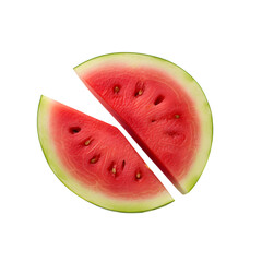 Two watermelon slices on a black background, close up view