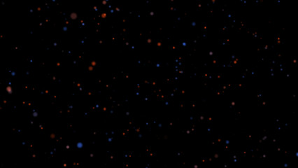 Floating multicolor glowing particles moving slowly on black background.