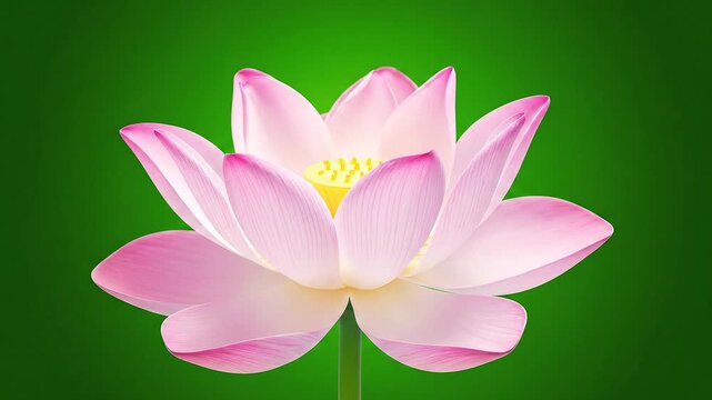 Stunning Digital Pink Lotus Flower Bud Unfolding Gracefully into Full Bloom in Slow Motion on a Vivid Green Background