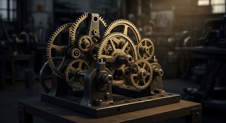 Obraz premium Complex gear system in a workshop