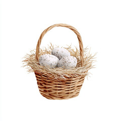 Basket straw egg rustic watercolor natural brown white illustration decoration start description. Watercolor illustration of rustic basket filled with straw and three white eggs featuring natural