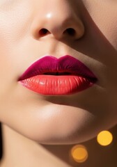 Obraz premium Close-up of lips with vibrant magenta and coral lipstick