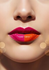 Obraz premium Close-up of woman's lips, vibrant pink and orange lipstick