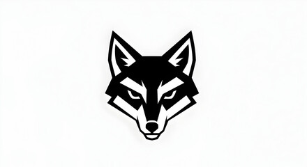 Obraz premium A minimalist black and white graphic illustration of a fierce fox head on a white background.