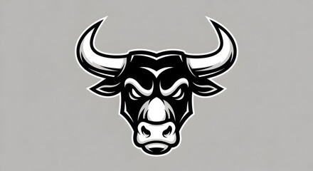 Monochromatic vector illustration of a fierce bull's head, designed as a powerful sports mascot or emblem.