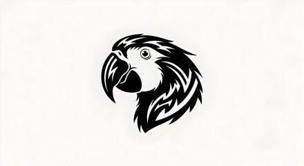 Bold black tribal tattoo style parrot head graphic on white background