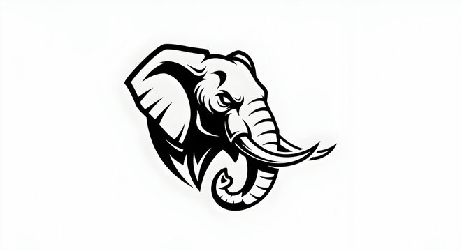 Powerful elephant head illustration with determined gaze and tusks