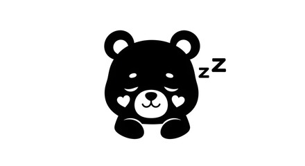Adorable black bear cub peacefully sleeping with hearts on cheeks and z's floating above.
