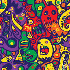 Fototapeta premium Colorful Abstract Doodle Seamless Pattern