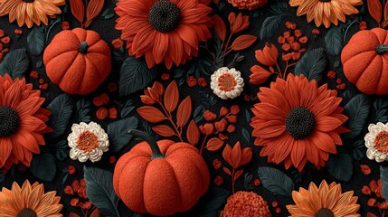 Fototapeta premium Autumn's embrace: a playful symphony of nature's colors and harvest. Luxury portrait. Rich details of autumn festivity: an abundant thanksgiving scene. Upscale style. Luxury apparel.