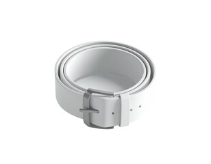 White belt rolled up with buckle and loops. Isolated on a black background