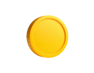 A shiny, golden coin isolated on a pure black background, rendered in 3D