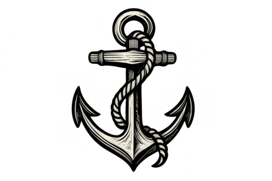 Vintage anchor with rope representing stability and ocean journey
