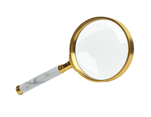 Elegant golden magnifying glass with a marble handle, isolated on black