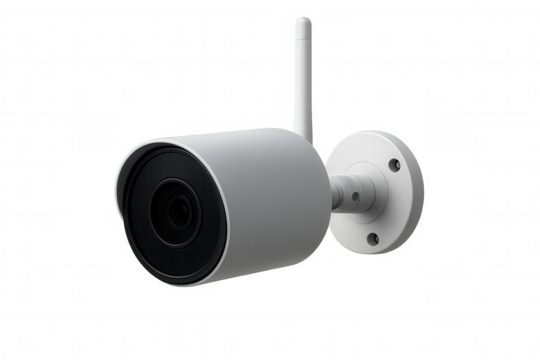White wireless cctv bullet camera for modern home security and surveillance monitoring system with transparent alpha background