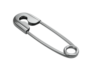 Gleaming, silver safety pin, diagonally positioned against a black backdrop