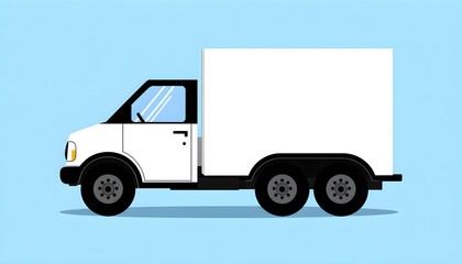 Flat Cartoon Delivery Truck on Blue Background with Simple Design