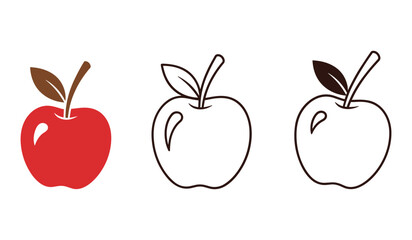 Red apple icon outline and filled graphic on white background fruit