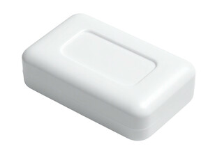 Angled shot of a pristine, rectangular, white box with a slightly recessed top