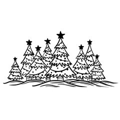 Christmas Forest Line Drawing with Stars