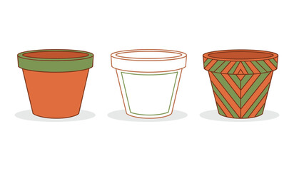 A set of three terracotta plant pots with green accents and patterns clay pot gardening