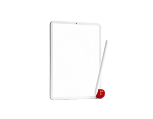 Tablet with a white screen and stylus, isolated on a black background