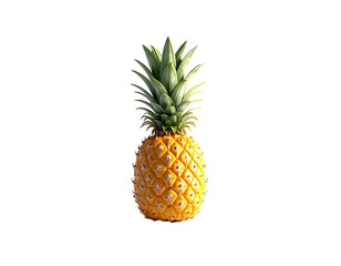 A ripe, golden-yellow pineapple with a green crown sits against a black background