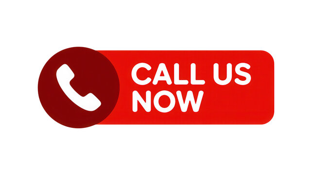 Bright red call us now button with a white telephone icon  for customer service and contact information